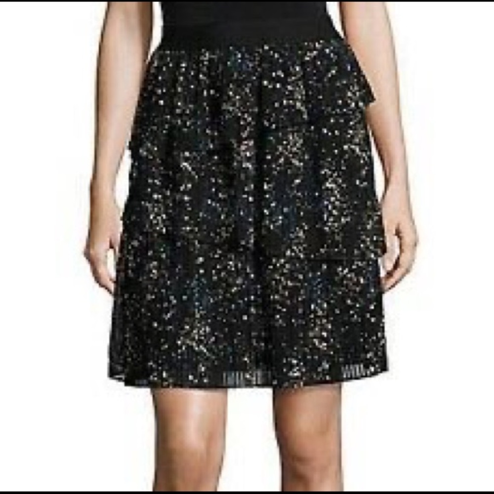 Black Ruffle Tiered Pleated Skirt with Blue Yellow
